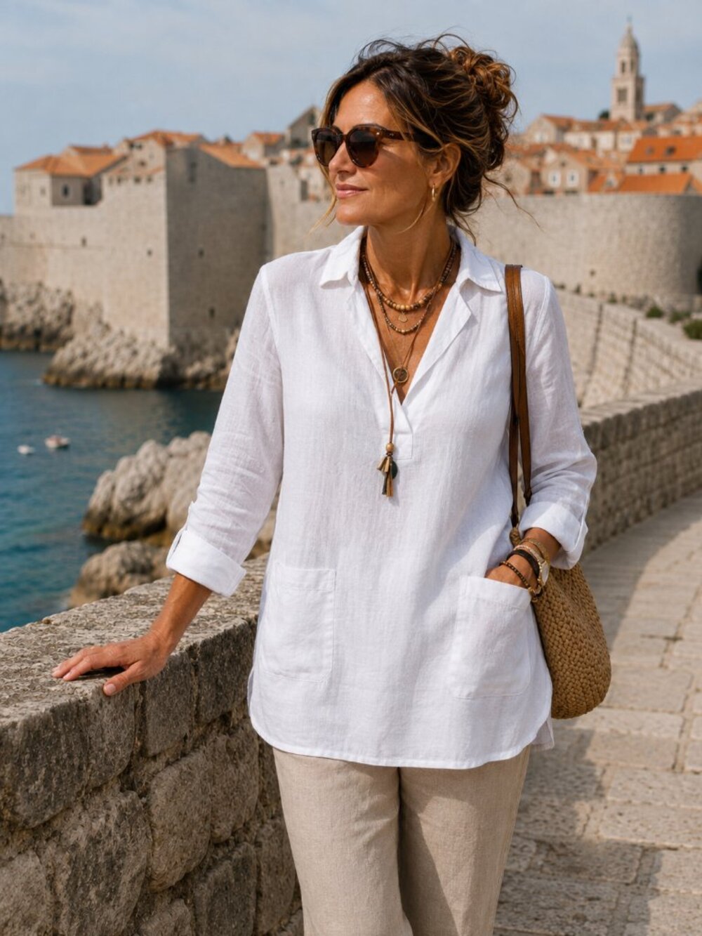 EUC Paul Costelloe White 100% Linen Tunic Shirt Size 6